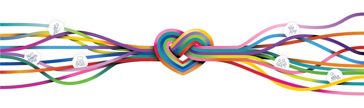 multi-coloured cables knotted into a heart shape